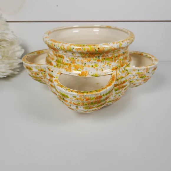 Vintage '78 Orange & Green Speckled Strawberry Pot Signed Studio Pottery Planter - Picture 2 of 12